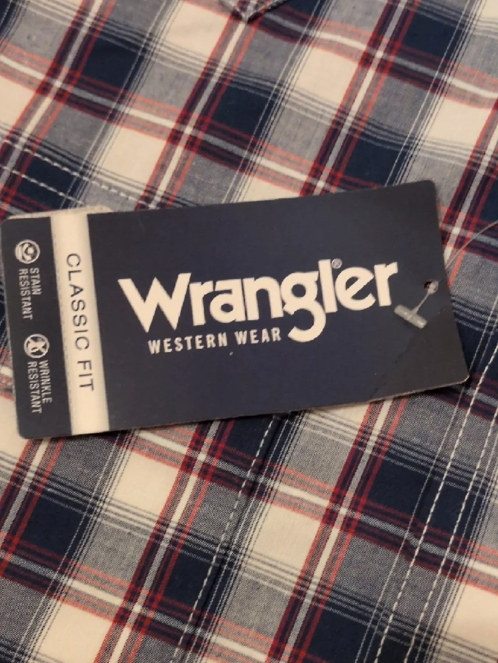 Wrangler Navy, Red and White Plaid Button-Down Shirt - Picture 8 of 9
